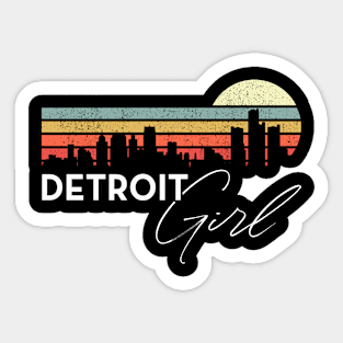 Detroit Girl Retro Sunset City Skyline Souvenir Sticker